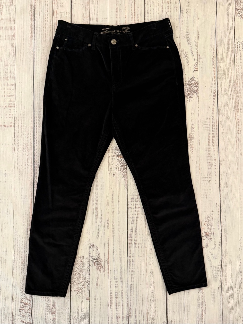 Seven7 Womens Black Velvet Tummyless High Rise Skinny Pants Size 16 Slimming